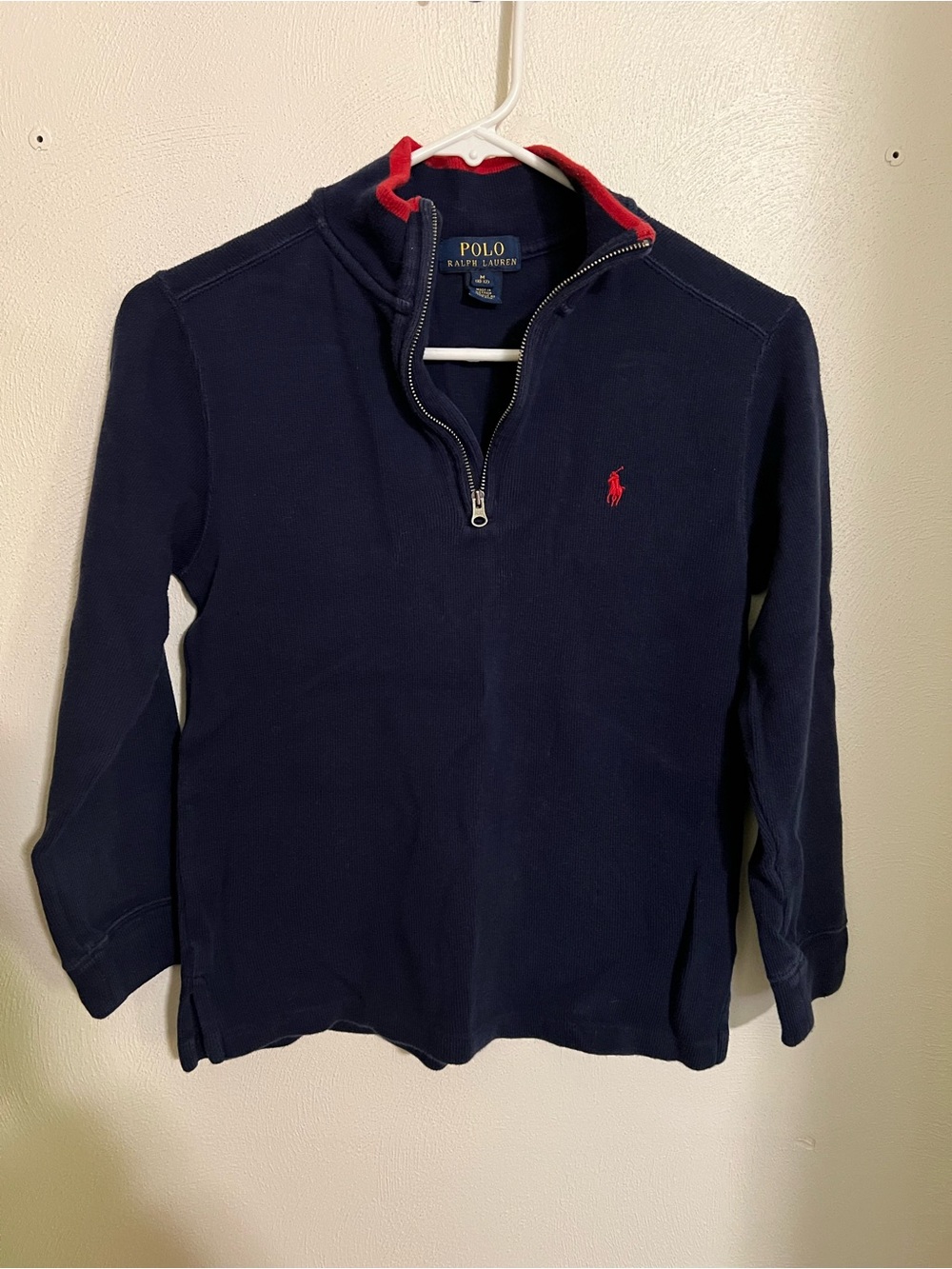 POLO RALPH LAUREN Classic Preppy‎ 1/4 Zip Ribbed Sweater Blue Red Boy's Size M